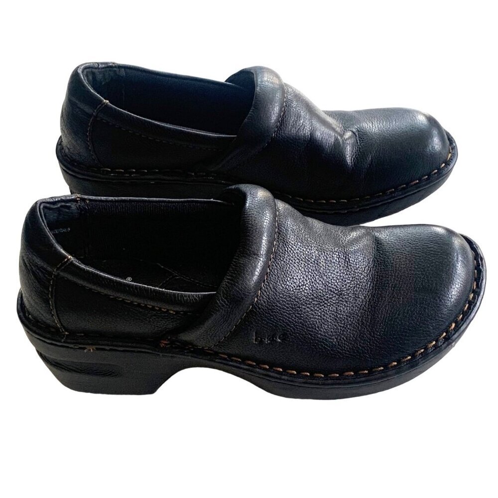 B.O.C. by BORN Black Leather Peggy Clogs Women’s Size 7